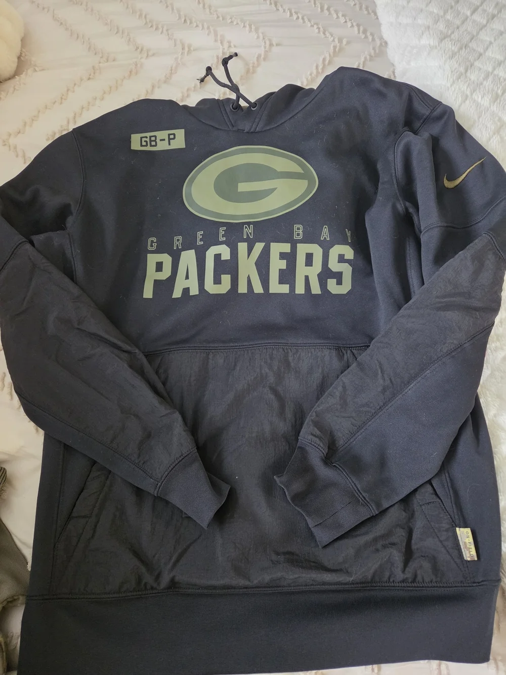 Nike Black Pullover Hoodie with Olive Green Bay Packers Logo